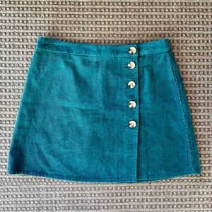 Turquoise/teal button up corduroy mini skirt